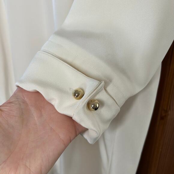 Isoude CREAM V-Neck Silk Georgette Shift Dress Women’s 14 Event Gala Wedding - Picture 4 of 8